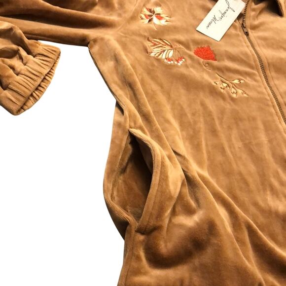 Jennifer Eden Fall Leaves Embroidered Velour Front Zip Jacket Track Vintage - Picture 6 of 8